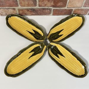 VINTAGE 4 Ceramic Yellow Corn On The Cob Dish Holder Cradle Made in Portugal